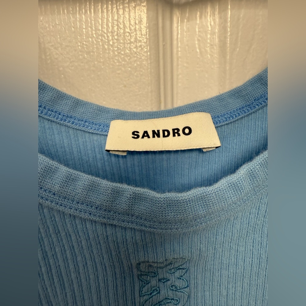 Sandro Blue Ribbed Tank Top With Logo Size Large Designer - Picture 4 of 7
